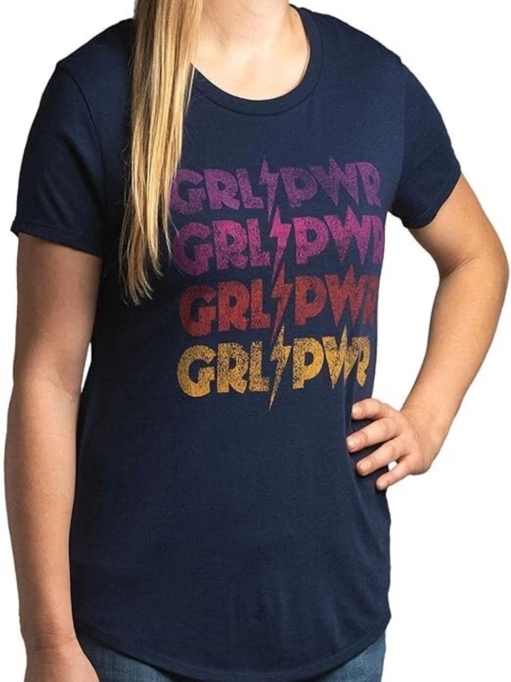 Modern canvas Women's Navy 'GRL PWR' Short Sleeve Graphic Tee
